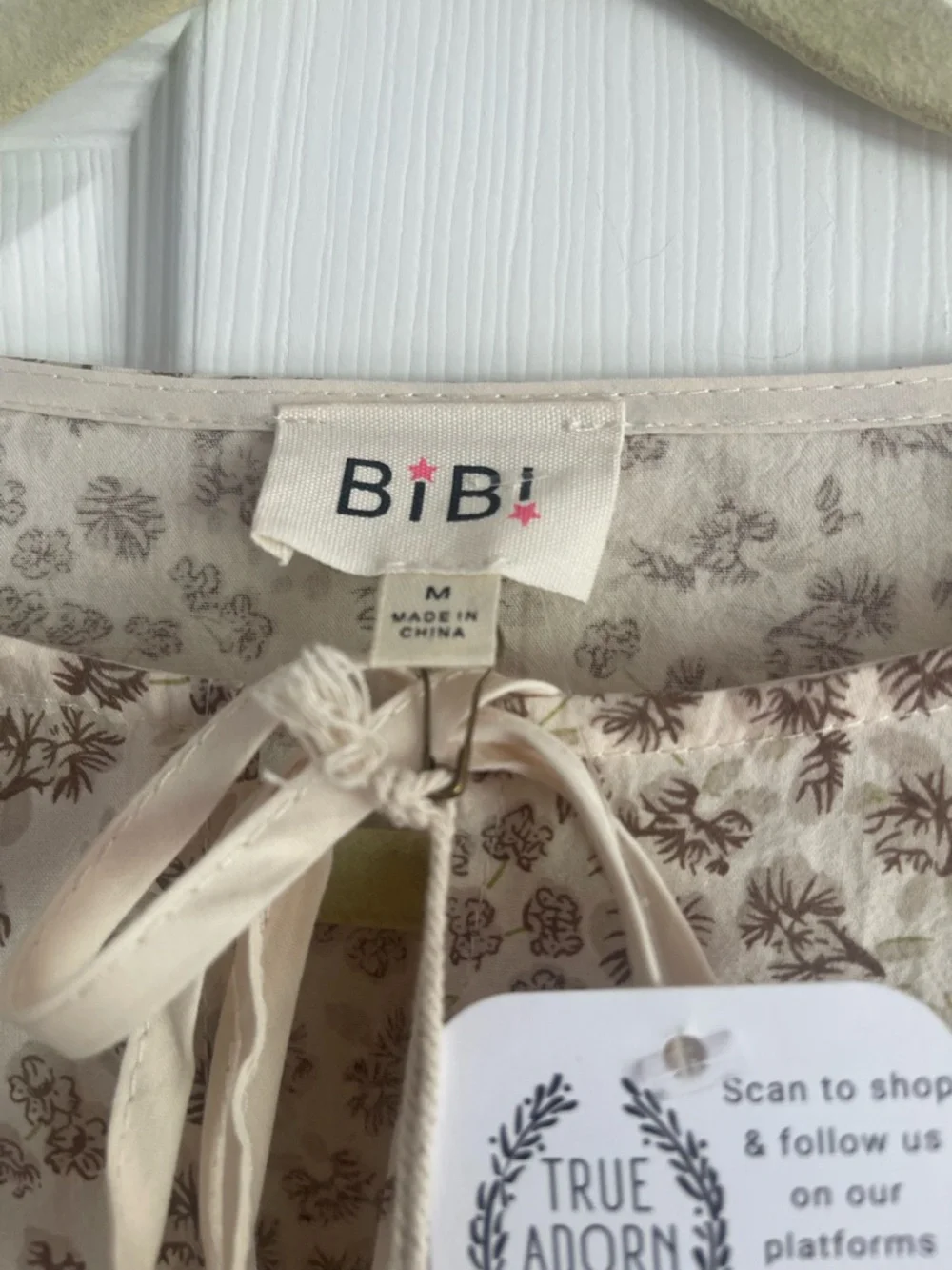 BiBi Cream Blush Floral Tie-Front Peasant Blouse - Picture 2 of 4